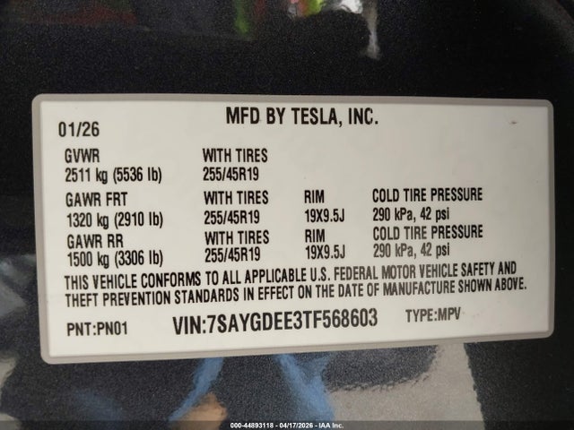 7SAYGDEE3TF568603 Tesla Model Y All-wheel Drive/long Range Launch Series/premium All-wheel Drive