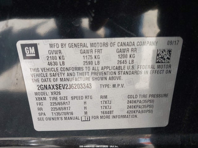 Chevrolet EQUINOX LT 2018 2GNAXSEV2J6203343 Image 9
