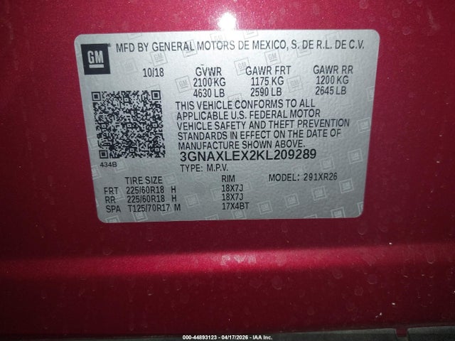 Chevrolet EQUINOX LT 2019 3GNAXLEX2KL209289 Image 9