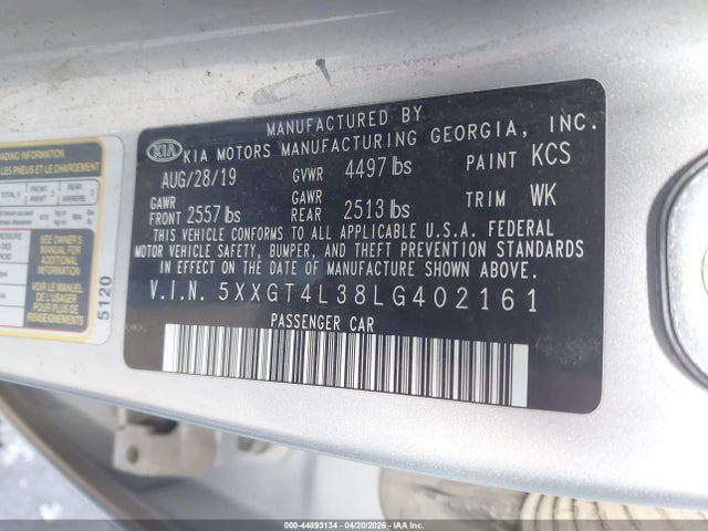 5XXGT4L38LG402161 KIA Optima Lx