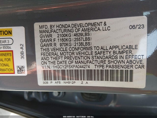 1HGCY2F5XPA044274 Honda Accord Hybrid Sport