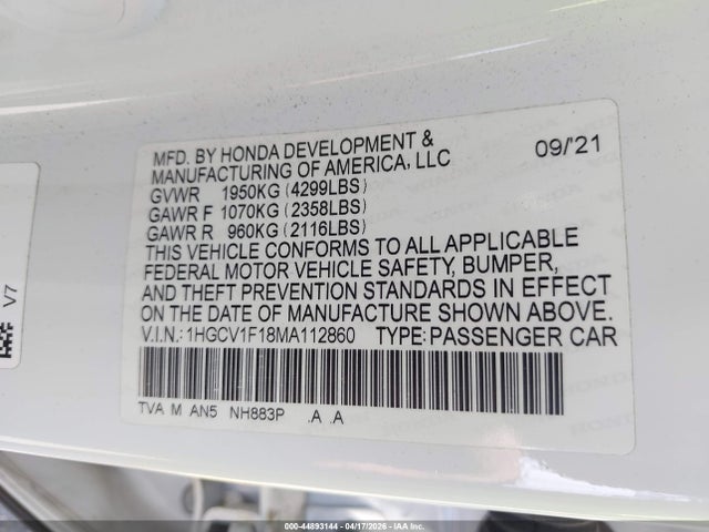 1HGCV1F18MA112860 Honda ACCORD LX
