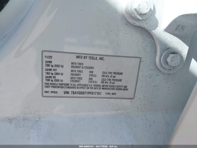 Aukcja sprzedaży 2023 Tesla Model Y Performance Dual Motor All-wheel Drive, vin: 7SAYGDEF1PF617151, numer aukcji: 44893161