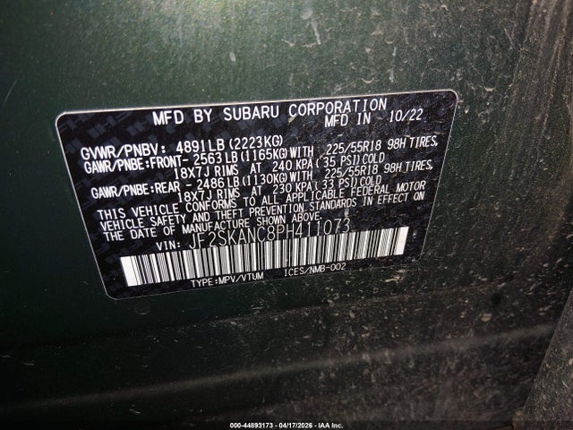 Aukcja sprzedaży 2023 Subaru Forester Limited, vin: JF2SKANC8PH411073, numer aukcji: 44893173