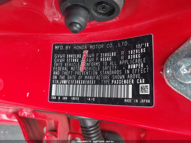 Honda CIVIC EX 2019 JHMFC1F30KX010531 Image 9