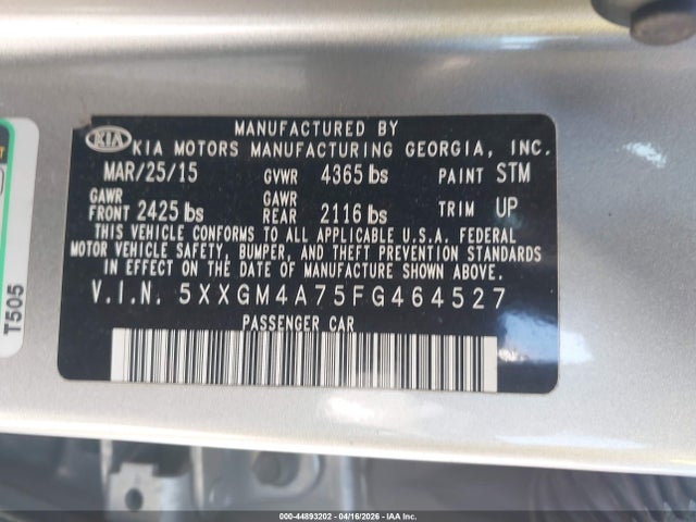 Продажа на аукционе авто 2015 Kia Optima Lx, vin: 5XXGM4A75FG464527, номер лота: 44893202