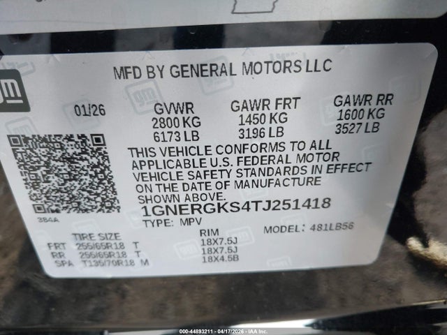 44893211 :رقم المزاد ، 1GNERGKS4TJ251418 vin ، 2026 Chevrolet Traverse Fwd Lt مزاد بيع