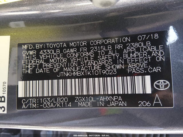 Auction sale of the 2019 Toyota C-hr Limited, vin: JTNKHMBX1K1019023, lot number: 44893226