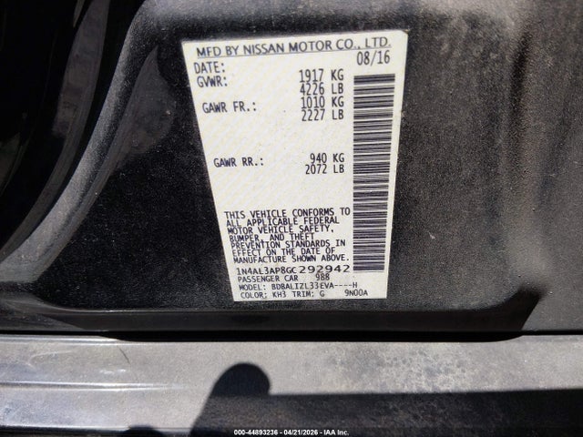 Aukcja sprzedaży 2016 Nissan Altima 2.5 Sv, vin: 1N4AL3AP8GC292942, numer aukcji: 44893236