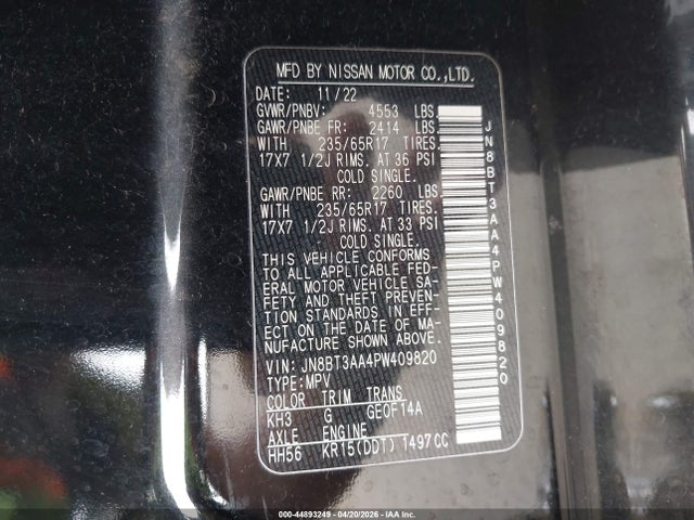 JN8BT3AA4PW409820 Nissan Rogue S Fwd