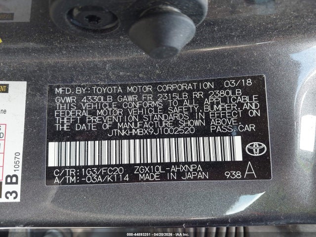 2018 Toyota C-hr Xle მანქანა იყიდება აუქციონზე, vin: JTNKHMBX9J1002520, აუქციონის ნომერი: 44893251