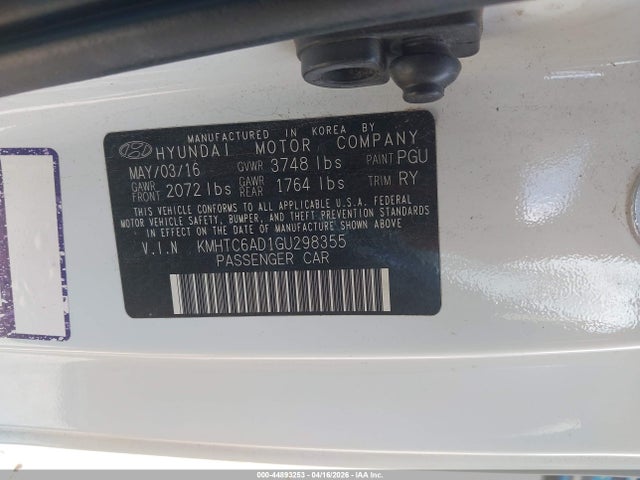 Продажа на аукционе авто 2016 Hyundai Veloster, vin: KMHTC6AD1GU298355, номер лота: 44893253