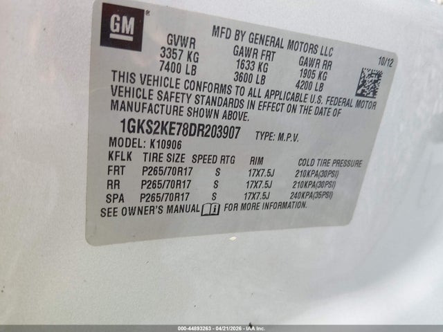 Продажа на аукционе авто 2013 Gmc Yukon Xl 1500 Slt, vin: 1GKS2KE78DR203907, номер лота: 44893263