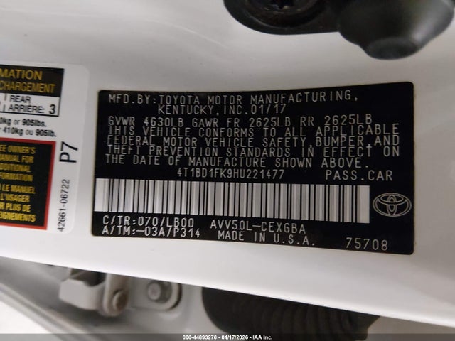 4T1BD1FK9HU221477 Toyota Camry Hybrid Xle