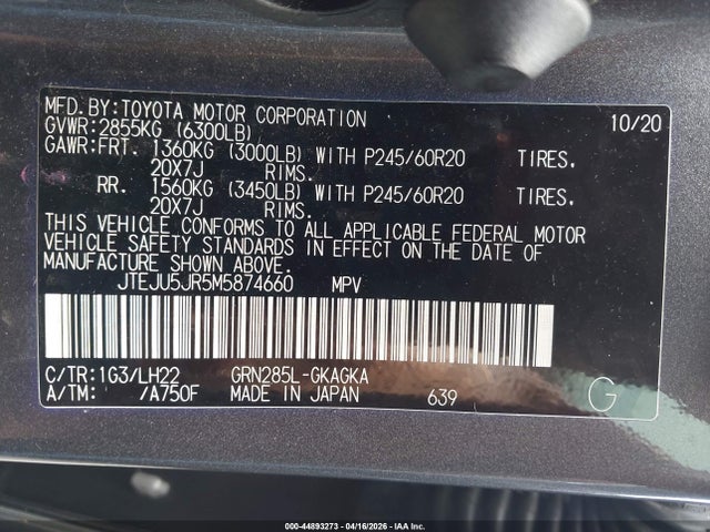 Продаж на аукціоні авто 2021 Toyota 4runner Nightshade Special Edition, vin: JTEJU5JR5M5874660, номер лоту: 44893273