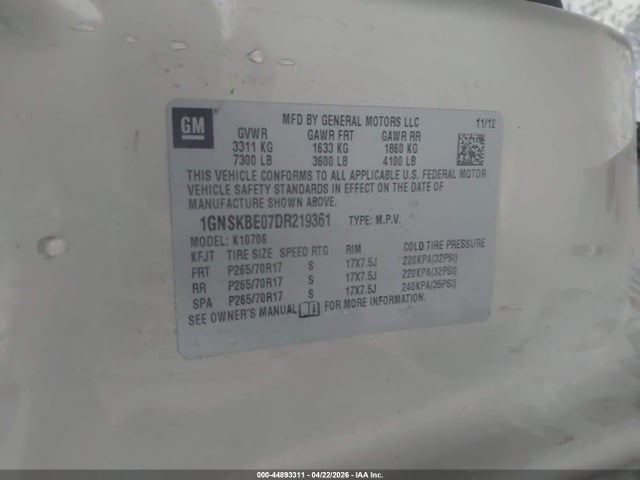 Продаж на аукціоні авто 2013 Chevrolet Tahoe Lt, vin: 1GNSKBE07DR219361, номер лоту: 44893311