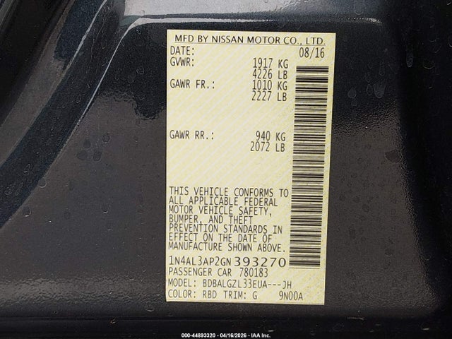 Nissan Altima 2.5 S 2016 1N4AL3AP2GN393270 Image 9