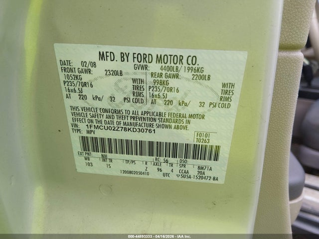 2008 FORD ESCAPE 1FMCU02Z78KD30761 Photo 8