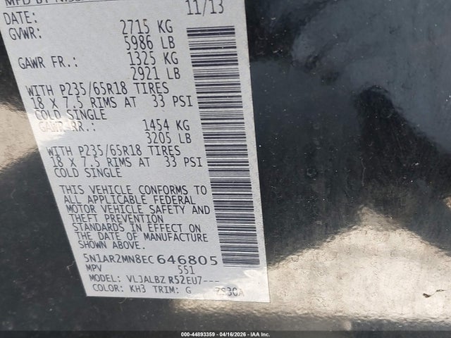 2014 NISSAN PATHFINDER 5N1AR2MN8EC646805 Photo 8