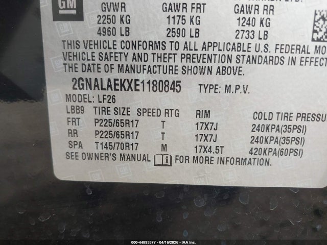 2GNALAEKXE1180845 Chevrolet EQUINOX LS