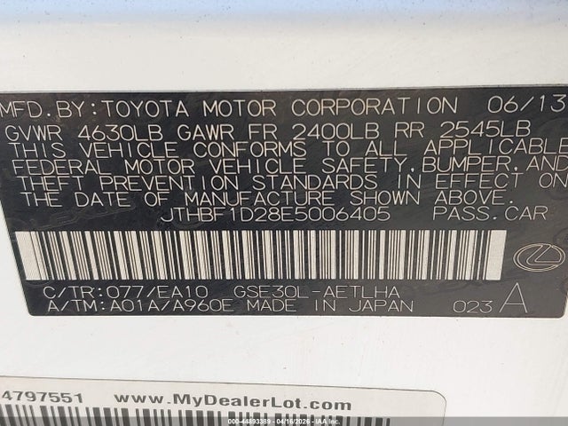 Aukcja sprzedaży 2014 Lexus Is 250, vin: JTHBF1D28E5006405, numer aukcji: 44893389