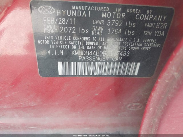 Aukcja sprzedaży 2011 Hyundai Elantra Gls (ulsan Plant), vin: KMHDH4AE0BU117483, numer aukcji: 44893418