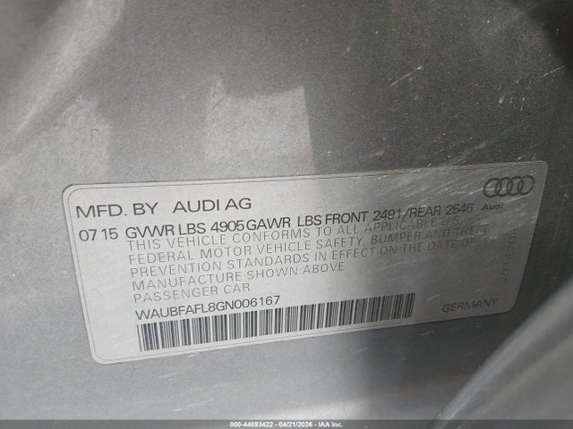 Aukcja sprzedaży 2016 Audi A4 2.0t Premium, vin: WAUBFAFL8GN006167, numer aukcji: 44893422