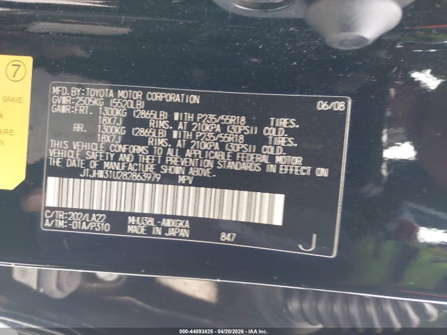 Aukcja sprzedaży 2008 Lexus Rx 400h, vin: JTJHW31U282863979, numer aukcji: 44893425
