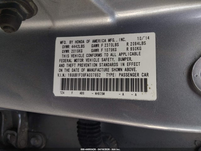 44893426 :رقم المزاد ، 19UUB1F38FA007852 vin ، 2015 Acura Tlx مزاد بيع
