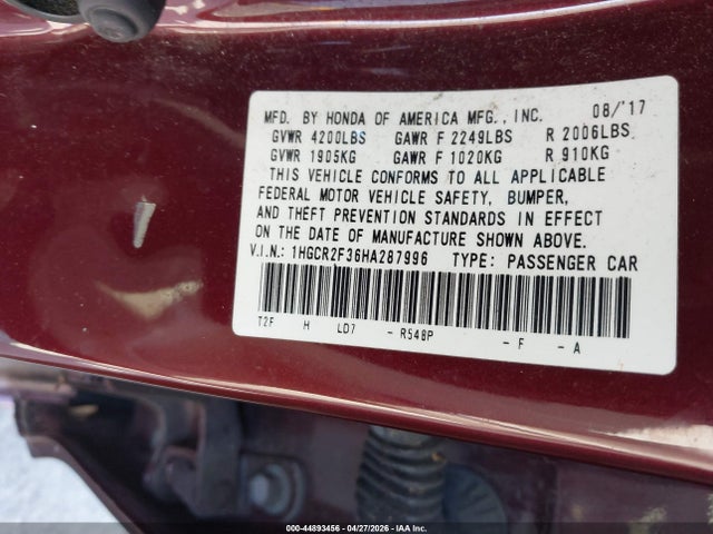 1HGCR2F36HA287996 Honda ACCORD LX