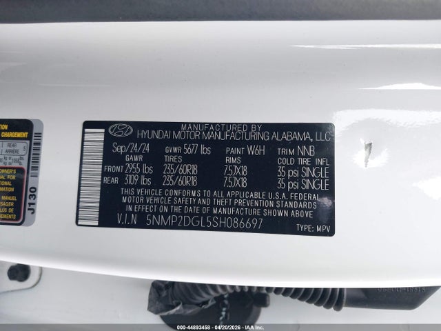 Aukcja sprzedaży 2025 Hyundai Santa Fe Sel, vin: 5NMP2DGL5SH086697, numer aukcji: 44893458