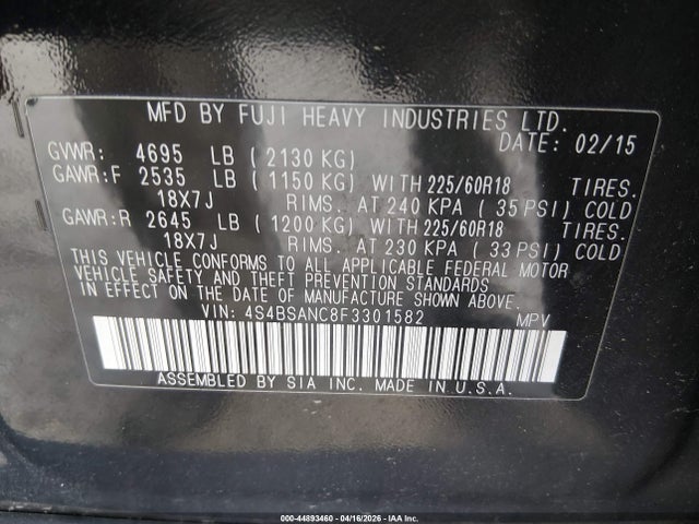 2015 SUBARU OUTBACK 4S4BSANC8F3301582 Photo 8