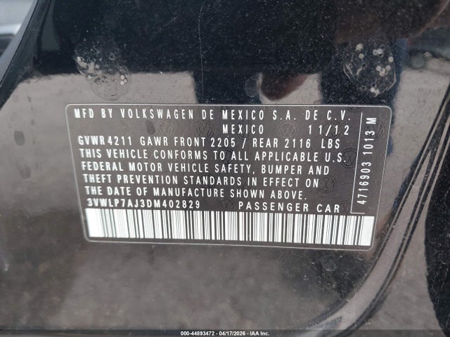 Продаж на аукціоні авто 2013 Volkswagen Jetta 2.5l Sel, vin: 3VWLP7AJ3DM402829, номер лоту: 44893472