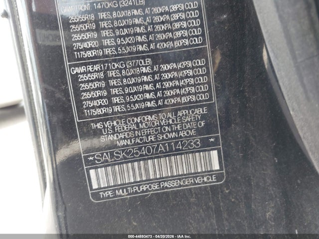 Aukcja sprzedaży 2007 Land Rover Range Rover Sport Hse, vin: SALSK25407A114233, numer aukcji: 44893473