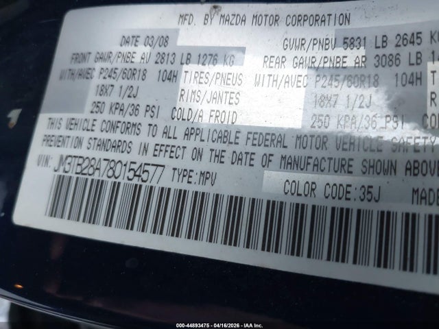 44893475 :رقم المزاد ، JM3TB28A780154577 vin ، 2008 Mazda Cx-9 Touring مزاد بيع
