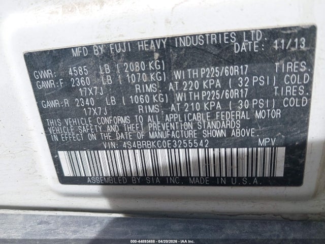 4S4BRBKC0E3255542 Subaru Outback 2.5i Limited