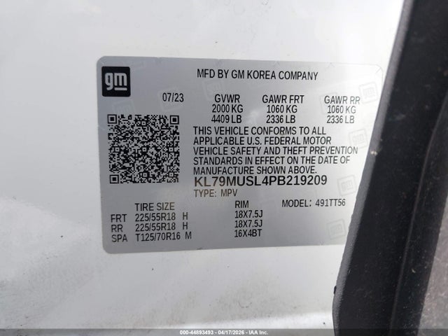 KL79MUSL4PB219209 Chevrolet Trailblazer Awd Rs