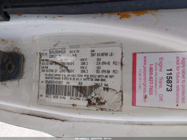 Продаж на аукціоні авто 2001 Dodge Ram Wagon 3500, vin: 2B5WB35ZX1K543037, номер лоту: 44893513