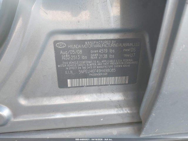 Aukcja sprzedaży 2009 Hyundai Sonata Limited V6, vin: 5NPEU46F49H498085, numer aukcji: 44893521