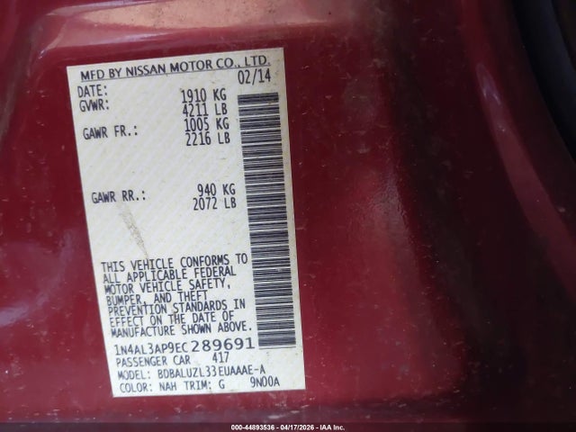 Nissan Altima 2.5 Sv 2014 1N4AL3AP9EC289691 Image 9