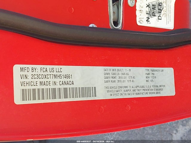 Продаж на аукціоні авто 2021 Dodge Charger R/t Rwd, vin: 2C3CDXCT7MH514661, номер лоту: 44893537