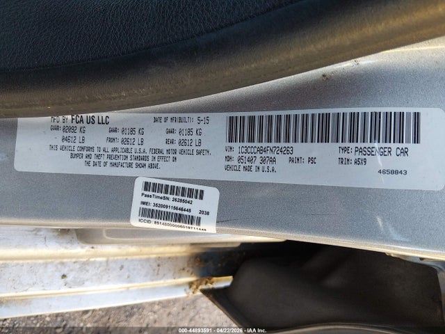 2015 Chrysler 200 Limited მანქანა იყიდება აუქციონზე, vin: 1C3CCCAB4FN724263, აუქციონის ნომერი: 44893591
