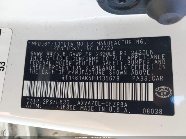 Продаж на аукціоні авто 2023 Toyota Camry Xse, vin: 4T1K61AK5PU135678, номер лоту: 44893601