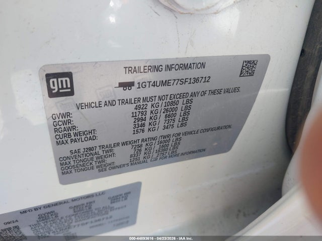 1GT4UME77SF136712 GMC Sierra 2500hd 4wd Standard Bed Sle