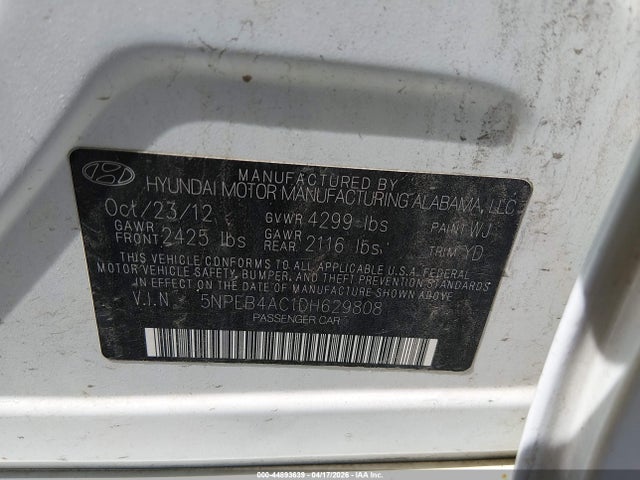 Продаж на аукціоні авто 2013 Hyundai Sonata Gls, vin: 5NPEB4AC1DH629808, номер лоту: 44893639