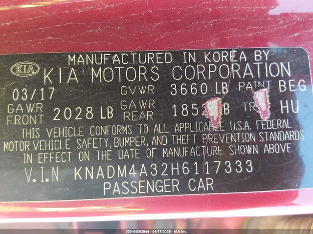 Aukcja sprzedaży 2017 Kia Rio Lx, vin: KNADM4A32H6117333, numer aukcji: 44893644