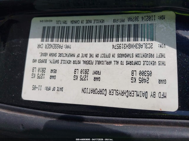 44893695 :رقم المزاد ، 2C3LA63HX6H319574 vin ، 2006 Chrysler 300c مزاد بيع