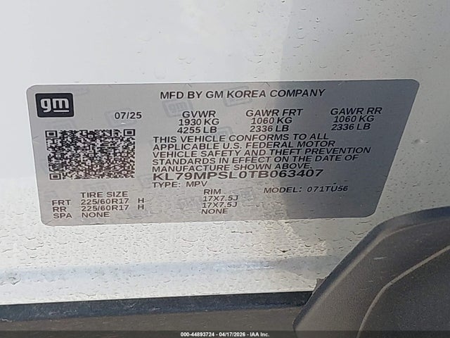 44893724 :رقم المزاد ، KL79MPSL0TB063407 vin ، 2026 Chevrolet Trailblazer Fwd Lt مزاد بيع