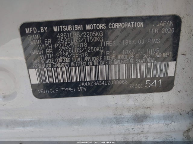 Aukcja sprzedaży 2020 Mitsubishi Outlander Es 2.4 S-awc/le 2.4 S-awc/se 2.4 S-awc/sel 2.4 S-awc/sp 2.4 S-awc, vin: JA4AZ3A34LZ038068, numer aukcji: 44893747