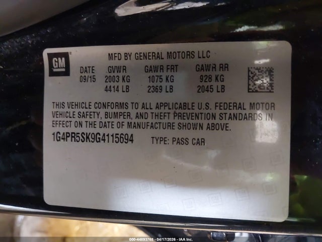Продаж на аукціоні авто 2016 Buick Verano Convenience Group, vin: 1G4PR5SK9G4115694, номер лоту: 44893768